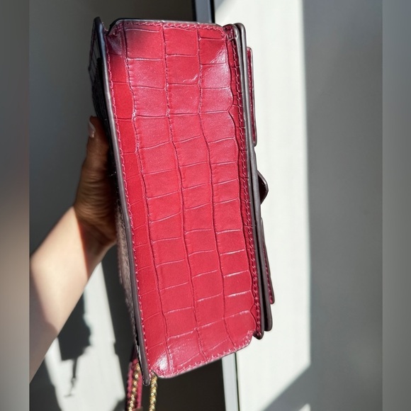 Michael Kors Embossed Gold Chain Leather Bag in Burgundy - Picture 10 of 17